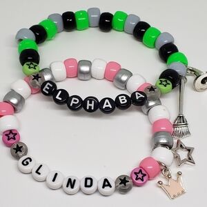 Handmade Glow in Dark Wicked Elphaba Glinda Kandi Bracelet set